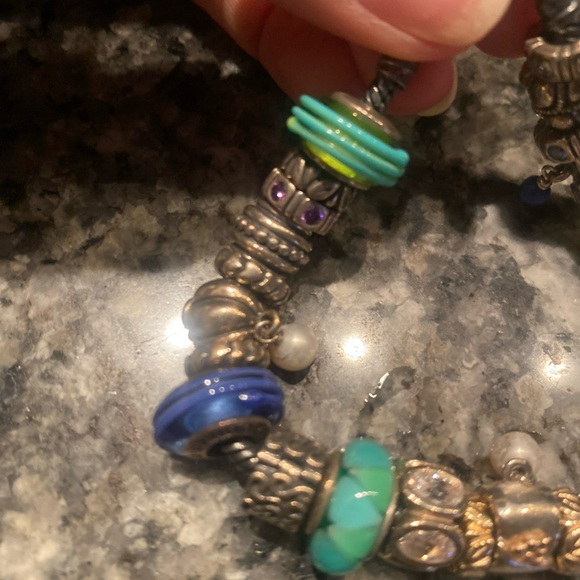 Pandora Moments Silver Bracelet with Blue green murano glass Charms - Picture 6 of 11